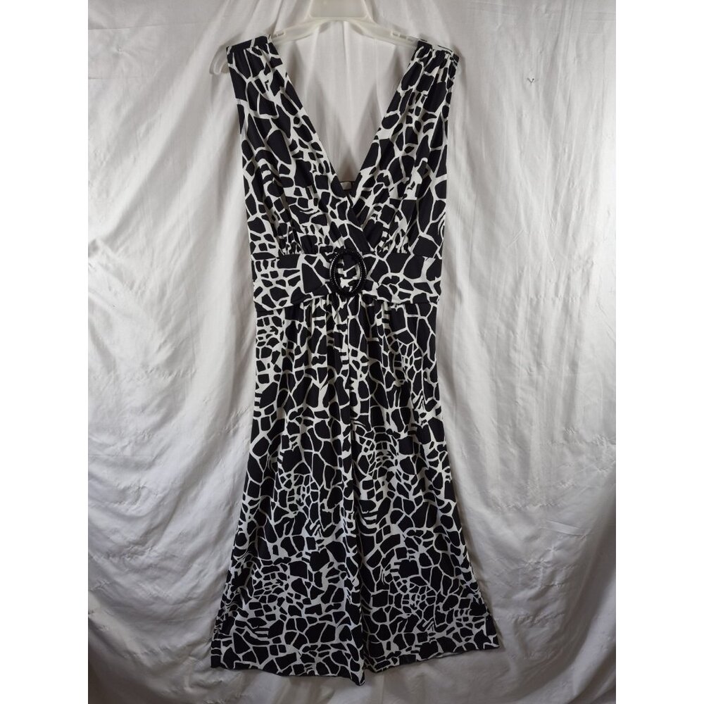 Star Vixen Women's Black & White Artsy Giraffe Print Summer Maxi Dress Size L
